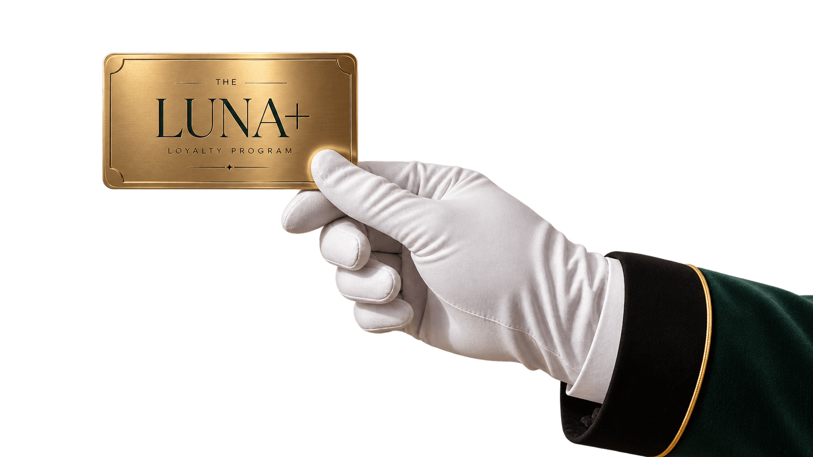 Luna+ card held by a white-gloved hand